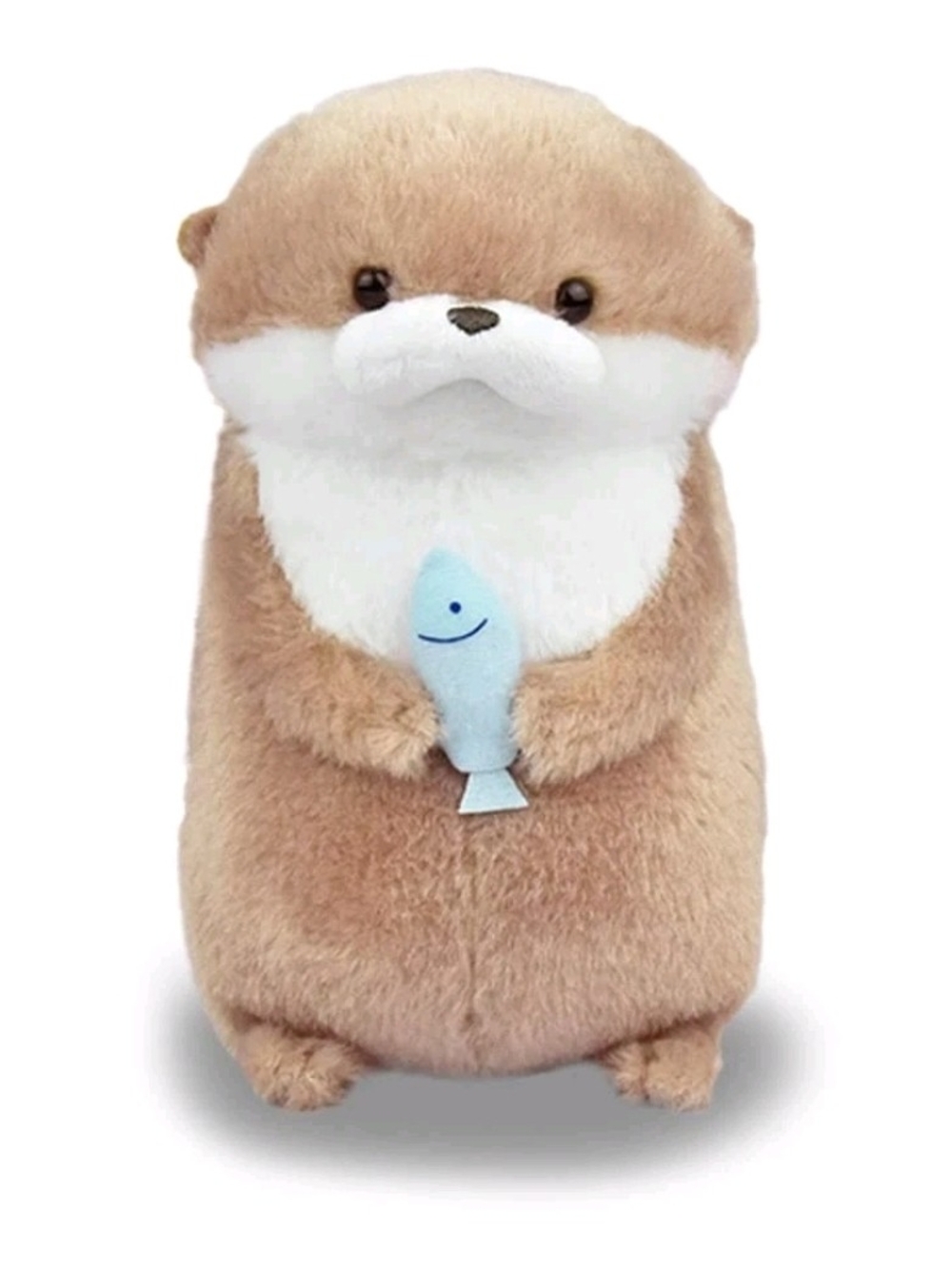 Adorable Brown and White Otter Plush with Blue Fish - Kids Stuffed Animal